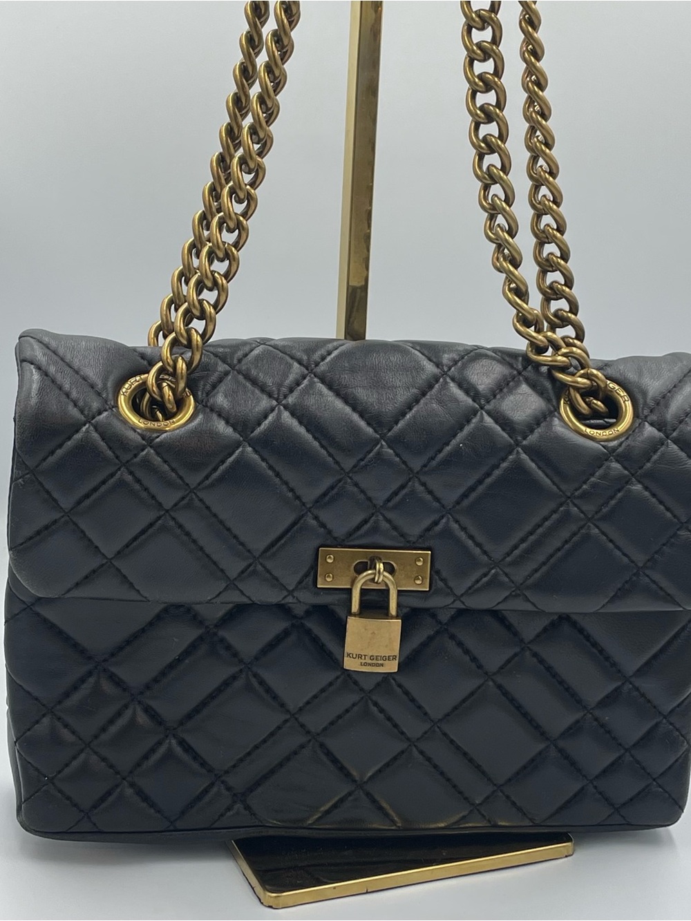 Kurt Geiger Black Quilted Leather Chain Shoulder Bag COA. Some wear on corners.